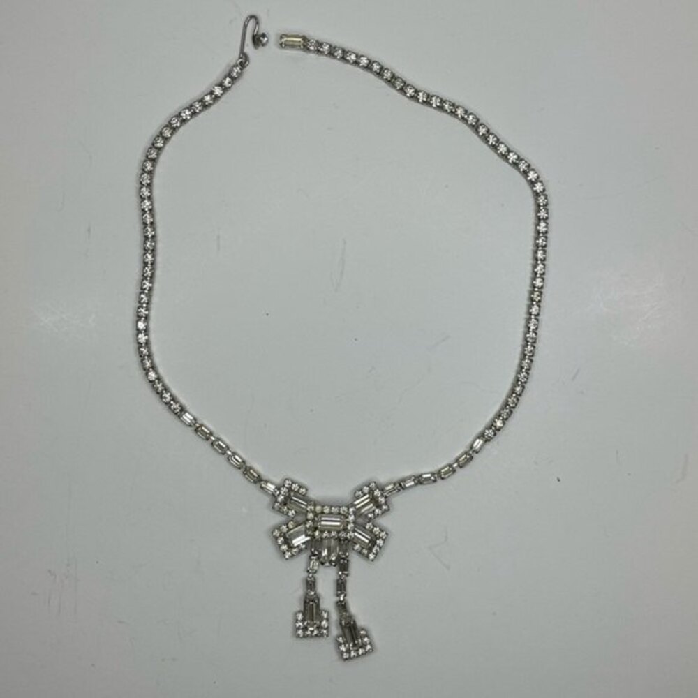 Albert Weiss Clear Rhinestone Bow Necklace